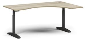 Výškovo nastaviteľný stôl OBOL, elektrický, 675-1325 mm, ergonomický pravý, doska 1800x1200 mm, čierna zaoblená podnož, dub prírodný