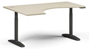Výškovo nastaviteľný stôl OBOL, elektrický, 675-1325 mm, ergonomický ľavý, doska 1600x1200 mm, čierna podnož, breza