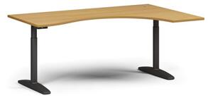 Výškovo nastaviteľný stôl OBOL, elektrický, 675-1325 mm, ergonomický pravý, doska 1800x1200 mm, čierna zaoblená podnož, buk