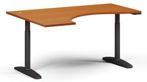 Výškovo nastaviteľný stôl OBOL, elektrický, 675-1325 mm, ergonomický ľavý, doska 1600x1200 mm, čierna zaoblená podnož, čerešňa
