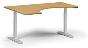 Výškovo nastaviteľný stôl, elektrický, 675-1325 mm, ergonomický ľavý, doska 1600x1200 mm, biela podnož, buk