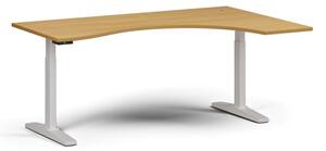 Výškovo nastaviteľný stôl ULIX, elektrický, 675-1325 mm, ergonomický pravý, doska 1800x1200 mm, biela podnož, buk