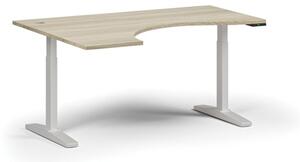 Výškovo nastaviteľný stôl, elektrický, 675-1325 mm, ergonomický ľavý, doska 1600x1200 mm, biela podnož, dub prírodný