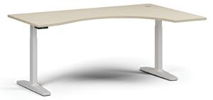 Výškovo nastaviteľný stôl, elektrický, 675-1325 mm, ergonomický pravý, doska 1800x1200 mm, biela podnož, sivá