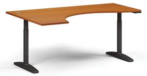 Výškovo nastaviteľný stôl OBOL, elektrický, 675-1325 mm, ergonomický ľavý, doska 1800x1200 mm, čierna podnož, čerešňa