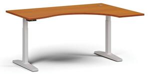 Výškovo nastaviteľný stôl ULIX, elektrický, 675-1325 mm, ergonomický pravý, doska 1600x1200 mm, biela podnož, čerešňa