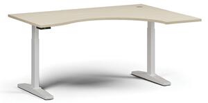 Výškovo nastaviteľný stôl, elektrický, 675-1325 mm, ergonomický pravý, doska 1600x1200 mm, biela podnož, breza