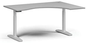 Výškovo nastaviteľný stôl, elektrický, 675-1325 mm, ergonomický pravý, doska 1600x1200 mm, biela podnož, sivá