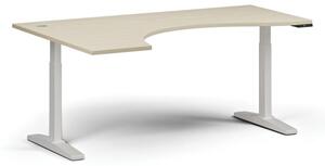 Výškovo nastaviteľný stôl, elektrický, 675-1325 mm, ergonomický ľavý, doska 1800x1200 mm, biela podnož, breza