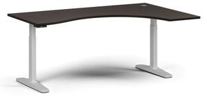 Výškovo nastaviteľný stôl ULIX, elektrický, 675-1325 mm, ergonomický pravý, doska 1800x1200 mm, biela podnož, wenge