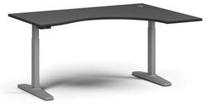 Výškovo nastaviteľný stôl ULIX, elektrický, 675-1325 mm, ergonomický pravý, doska 1600x1200 mm, šedá podnož, grafit