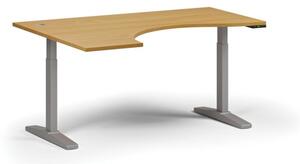 Výškovo nastaviteľný stôl ULIX, elektrický, 675-1325 mm, ergonomický ľavý, doska 1600x1200 mm, šedá podnož, buk