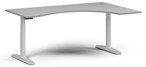 Výškovo nastaviteľný stôl, elektrický, 675-1325 mm, ergonomický pravý, doska 1800x1200 mm, biela podnož, sivá