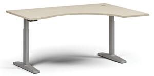 Výškovo nastaviteľný stôl, elektrický, 675-1325 mm, ergonomický pravý, doska 1600x1200 mm, sivá podnož, dub prírodný