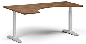 Výškovo nastaviteľný stôl ULIX, elektrický, 675-1325 mm, ergonomický ľavý, doska 1800x1200 mm, biela podnož, orech
