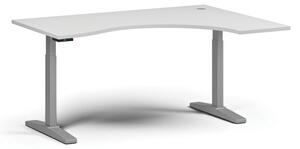 Výškovo nastaviteľný stôl, elektrický, 675-1325 mm, ergonomický pravý, doska 1600x1200 mm, sivá podnož, biela