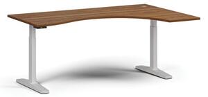 Výškovo nastaviteľný stôl, elektrický, 675-1325 mm, ergonomický pravý, doska 1800x1200 mm, biela podnož, orech