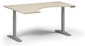Výškovo nastaviteľný stôl, elektrický, 675-1325 mm, ergonomický ľavý, doska 1600x1200 mm, sivá podnož, breza