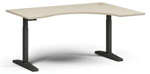 Výškovo nastaviteľný stôl, elektrický, 675-1325 mm, ergonomický pravý, doska 1600x1200 mm, čierna podnož, breza