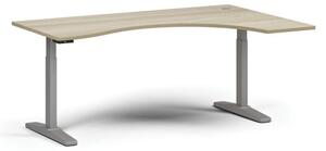 Výškovo nastaviteľný stôl, elektrický, 675-1325 mm, ergonomický pravý, doska 1800x1200 mm, sivá podnož, dub prírodný