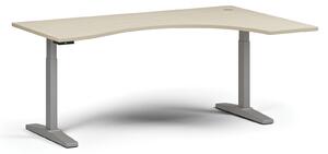 Výškovo nastaviteľný stôl, elektrický, 675-1325 mm, ergonomický pravý, doska 1800x1200 mm, sivá podnož, breza
