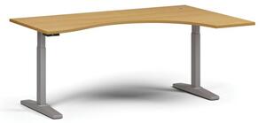 Výškovo nastaviteľný stôl, elektrický, 675-1325 mm, ergonomický pravý, doska 1800x1200 mm, sivá podnož, buk