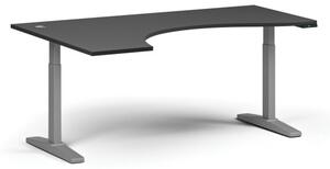 Výškovo nastaviteľný stôl, elektrický, 675-1325 mm, ergonomický ľavý, doska 1800x1200 mm, sivá podnož, grafit