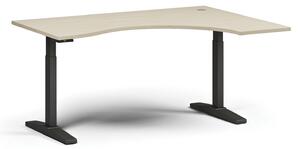 Výškovo nastaviteľný stôl, elektrický, 675-1325 mm, ergonomický pravý, doska 1600x1200 mm, čierna podnož, wenge