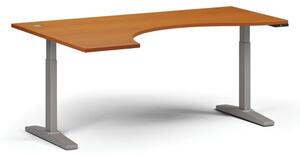 Výškovo nastaviteľný stôl ULIX, elektrický, 675-1325 mm, ergonomický ľavý, doska 1800x1200 mm, šedá podnož, čerešňa