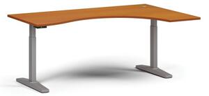 Výškovo nastaviteľný stôl, elektrický, 675-1325 mm, ergonomický pravý, doska 1800x1200 mm, sivá podnož, čerešňa