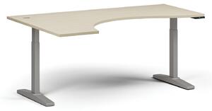 Výškovo nastaviteľný stôl, elektrický, 675-1325 mm, ergonomický ľavý, doska 1800x1200 mm, sivá podnož, buk
