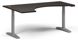 Výškovo nastaviteľný stôl, elektrický, 675-1325 mm, ergonomický ľavý, doska 1800x1200 mm, sivá podnož, wenge