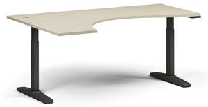 Výškovo nastaviteľný stôl, elektrický, 675-1325 mm, ergonomický ľavý, doska 1800x1200 mm, čierna podnož, orech