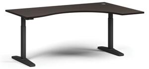 Výškovo nastaviteľný stôl, elektrický, 675-1325 mm, ergonomický pravý, doska 1800x1200 mm, čierna podnož, wenge