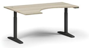 Výškovo nastaviteľný stôl, elektrický, 675-1325 mm, ergonomický ľavý, doska 1600x1200 mm, čierna podnož, dub prírodný