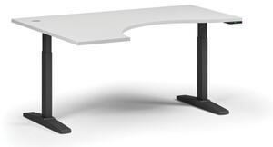 Výškovo nastaviteľný stôl, elektrický, 675-1325 mm, ergonomický ľavý, doska 1600x1200 mm, čierna podnož, biela