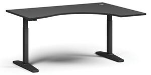 Výškovo nastaviteľný stôl, elektrický, 675-1325 mm, ergonomický pravý, doska 1600x1200 mm, čierna podnož, grafit