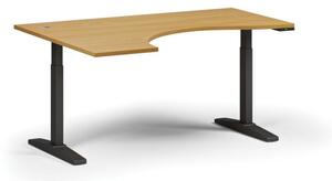 Výškovo nastaviteľný stôl ULIX, elektrický, 675-1325 mm, ergonomický ľavý, doska 1600x1200 mm, čierna podnož, buk