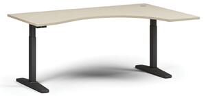 Výškovo nastaviteľný stôl, elektrický, 675-1325 mm, ergonomický pravý, doska 1800x1200 mm, čierna podnož, dub prírodný