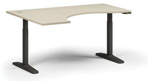 Výškovo nastaviteľný stôl ULIX, elektrický, 675-1325 mm, ergonomický ľavý, doska 1600x1200 mm, čierna podnož, breza