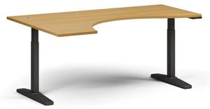 Výškovo nastaviteľný stôl, elektrický, 675-1325 mm, ergonomický ľavý, doska 1800x1200 mm, čierna podnož, buk
