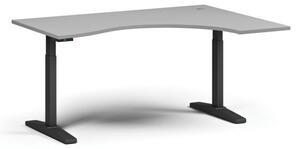 Výškovo nastaviteľný stôl, elektrický, 675-1325 mm, ergonomický pravý, doska 1600x1200 mm, čierna podnož, sivá