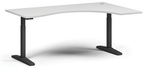 Výškovo nastaviteľný stôl, elektrický, 675-1325 mm, ergonomický pravý, doska 1800x1200 mm, čierna podnož, biela