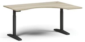 Výškovo nastaviteľný stôl, elektrický, 675-1325 mm, ergonomický pravý, doska 1600x1200 mm, čierna podnož, dub prírodný