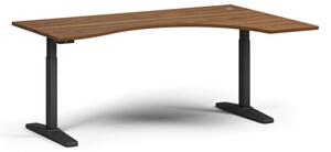 Výškovo nastaviteľný stôl, elektrický, 675-1325 mm, ergonomický pravý, doska 1800x1200 mm, čierna podnož, orech