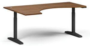 Výškovo nastaviteľný stôl, elektrický, 675-1325 mm, ergonomický ľavý, doska 1800x1200 mm, čierna podnož, orech