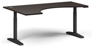 Výškovo nastaviteľný stôl ULIX, elektrický, 675-1325 mm, ergonomický ľavý, doska 1800x1200 mm, čierna podnož, wenge