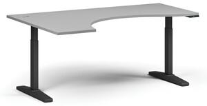 Výškovo nastaviteľný stôl, elektrický, 675-1325 mm, ergonomický ľavý, doska 1800x1200 mm, čierna podnož, sivá