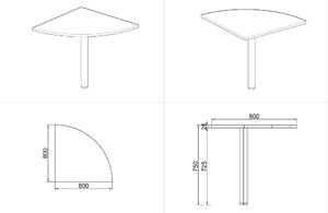 Spojovací stolík MIRELLI A+, 800 x 800 x 750 mm, biela/dub sonoma