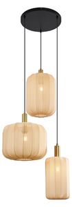 Japandi závesná lampa čierna a zlatá s béžovým tienidlom 3-Lights - Pluni